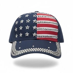 NEW Womans American Flag Hats Patriotic Flag Baseball Sparkle Rhinestone Hat Cap